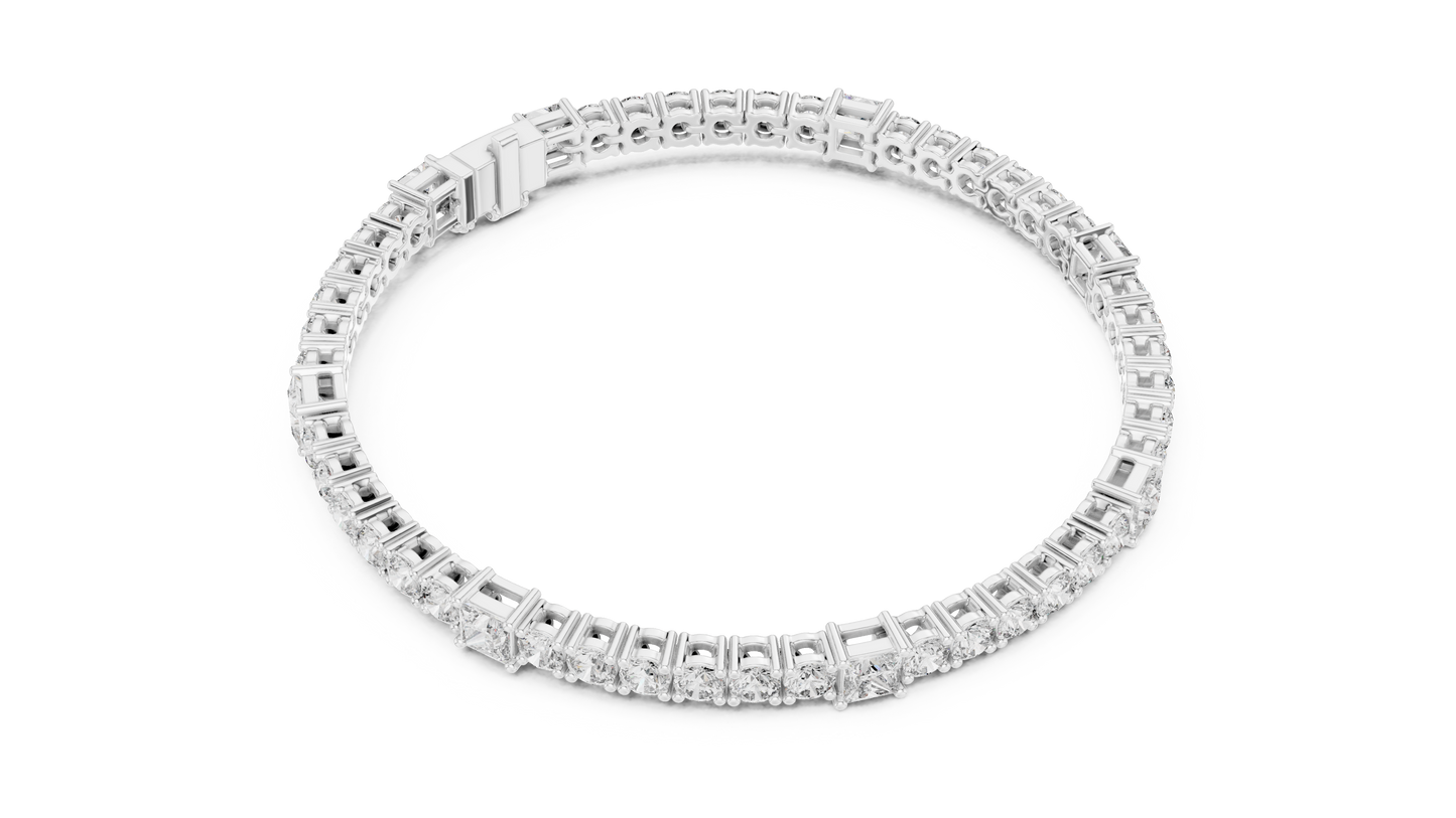 Princess & Round Lab-Grown Diamond Tennis Bracelet in 14K Rose Gold