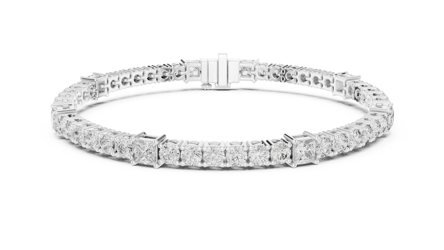 Princess & Round Lab-Grown Diamond Tennis Bracelet in 14K Rose Gold