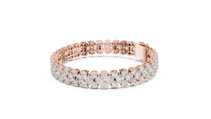 Double Row Round Brilliant Lab Grown Diamond Cluster Bracelet in Rose Gold