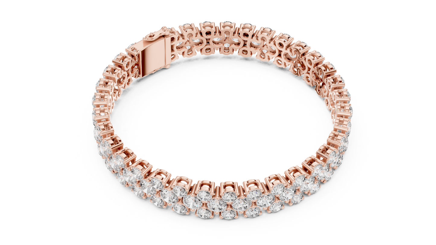 Double Row Round Brilliant Lab Grown Diamond Cluster Bracelet in Rose Gold