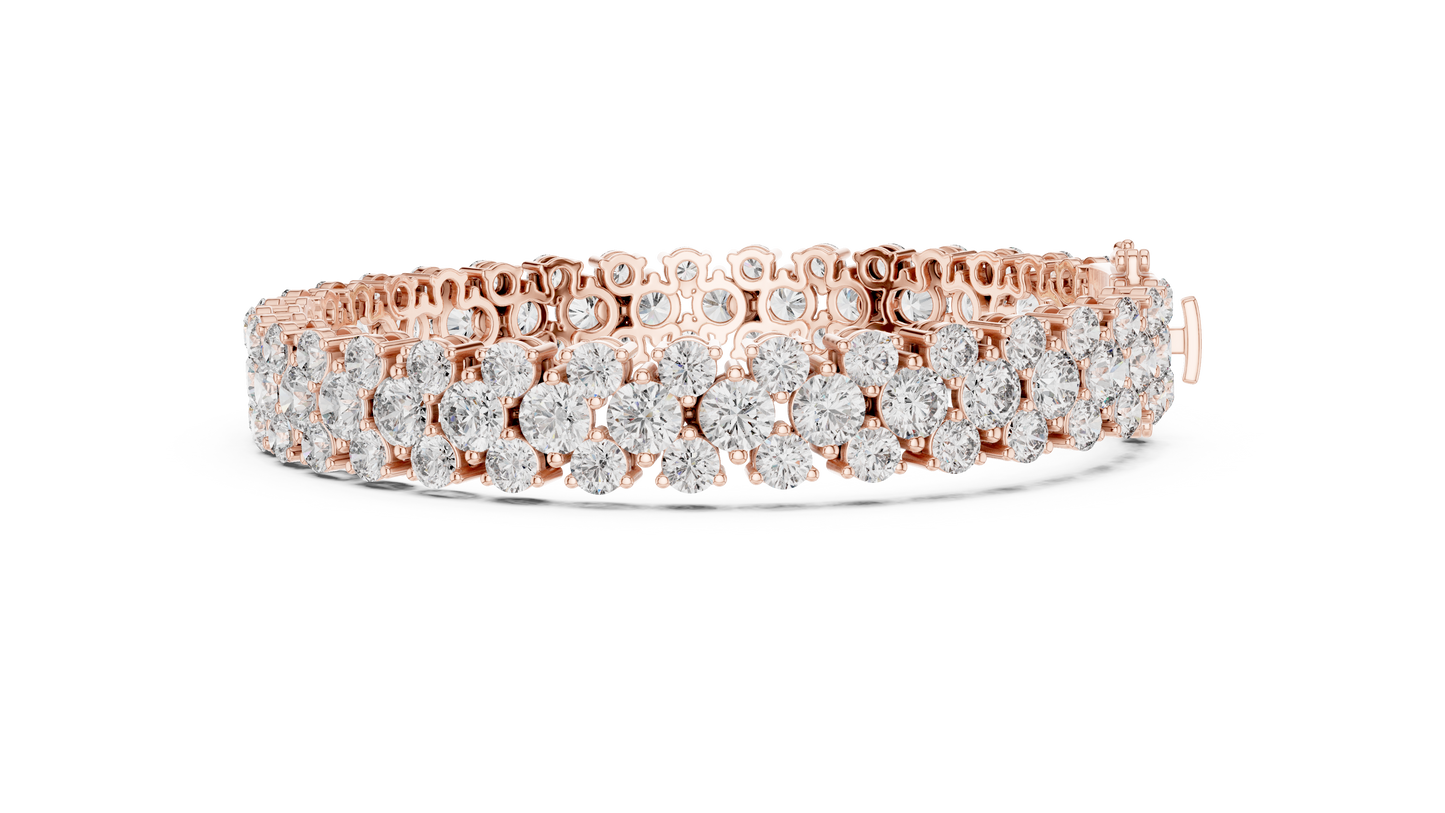 Double Row Round Brilliant Lab Grown Diamond Cluster Bracelet in Rose Gold