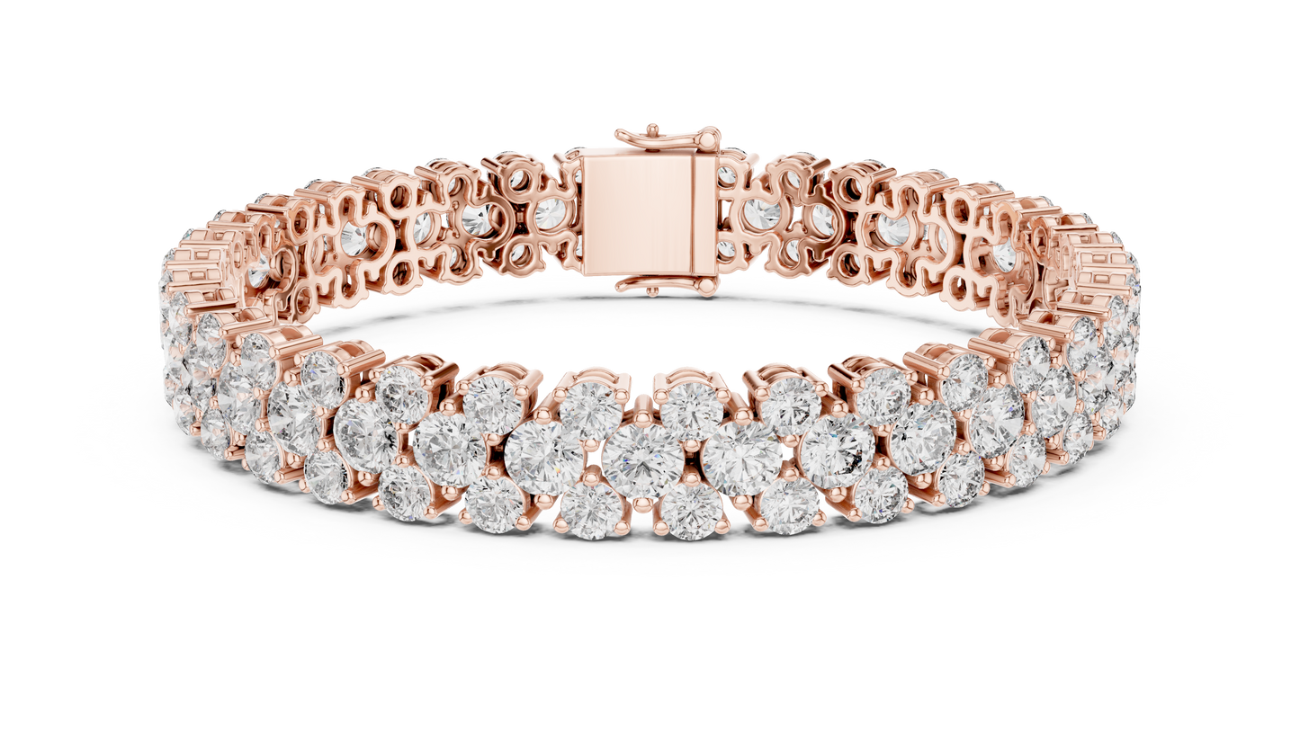 Double Row Round Brilliant Lab Grown Diamond Cluster Bracelet in Rose Gold