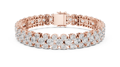 Double Row Round Brilliant Lab Grown Diamond Cluster Bracelet in Rose Gold