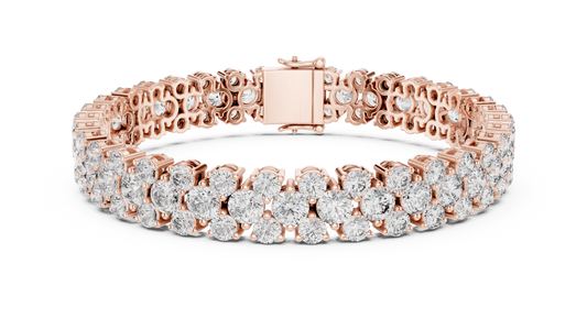 Double Row Round Brilliant Lab Grown Diamond Cluster Bracelet in Rose Gold