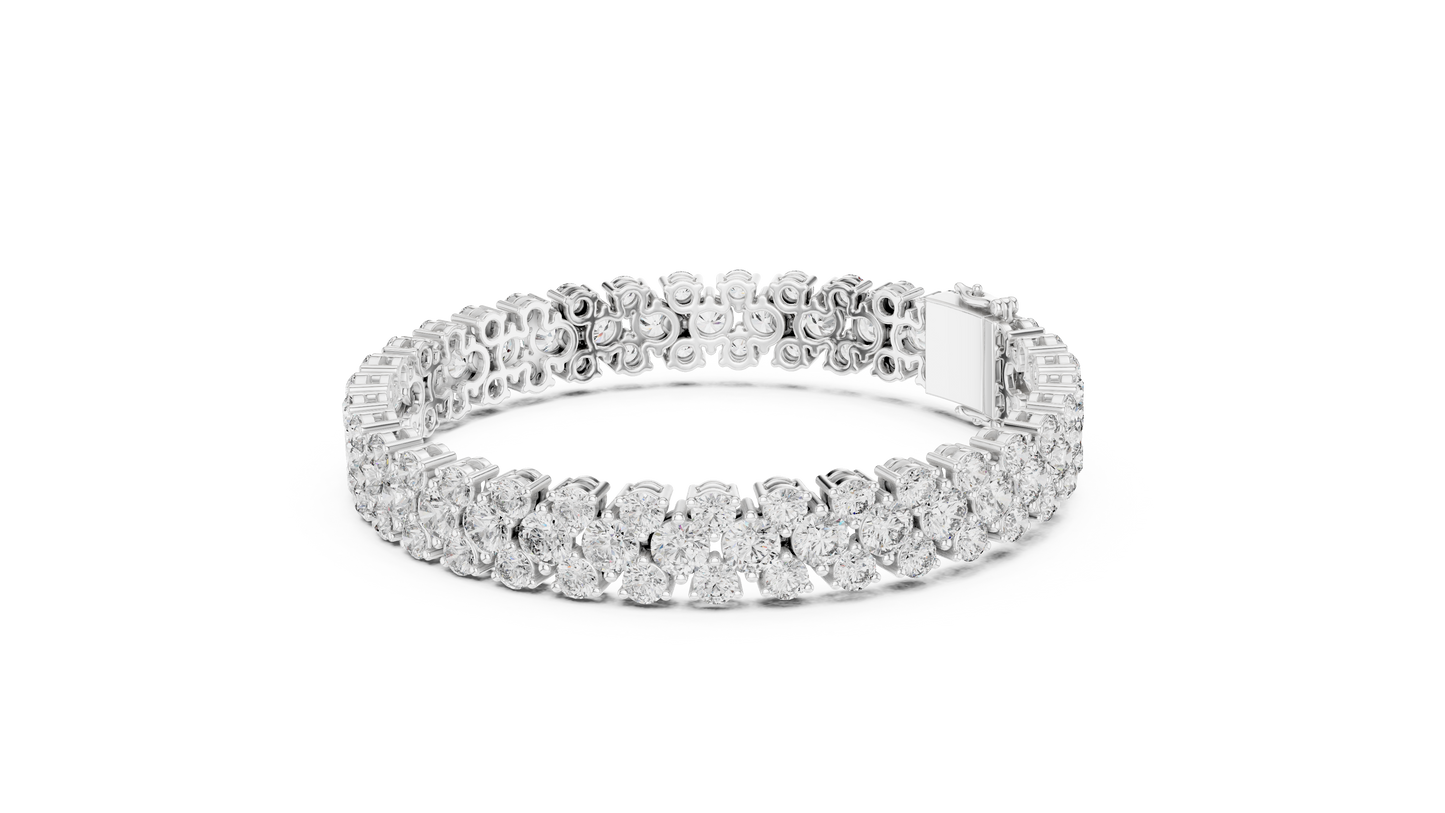 Double Row Round Brilliant Lab Grown Diamond Cluster Bracelet in Rose Gold