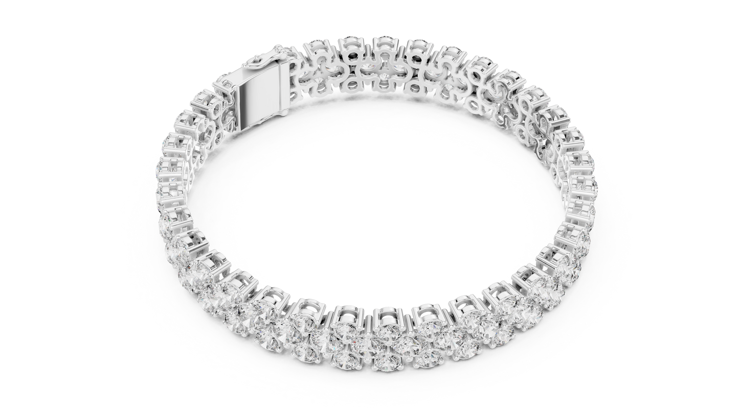 Double Row Round Brilliant Lab Grown Diamond Cluster Bracelet in Rose Gold