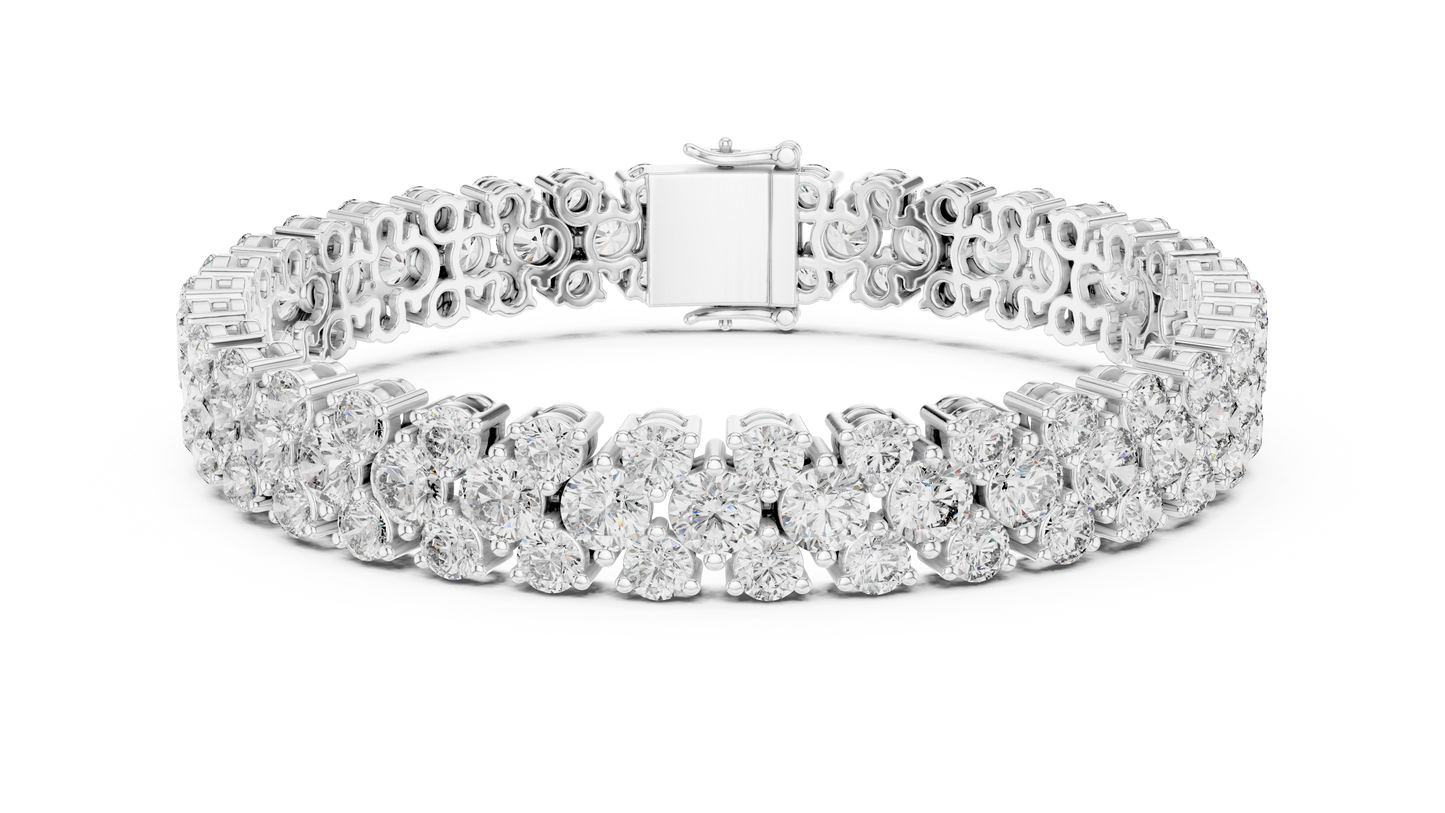 Double Row Round Brilliant Lab Grown Diamond Cluster Bracelet in Rose Gold