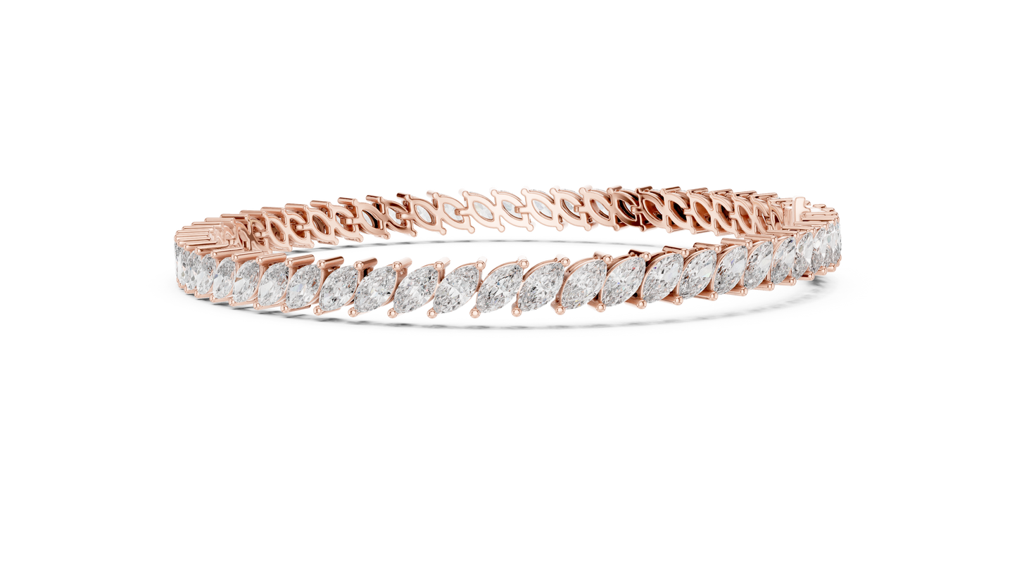 15 Pointer Marquise Cut Lab Grown Diamond Tennis Bracelet in Yellow Gold