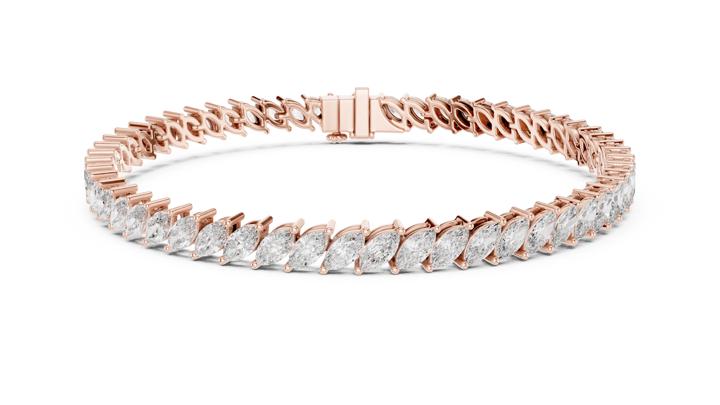 15 Pointer Marquise Cut Lab Grown Diamond Tennis Bracelet in Yellow Gold
