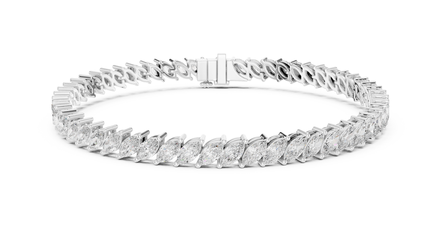 15 Pointer Marquise Cut Lab Grown Diamond Tennis Bracelet in Yellow Gold