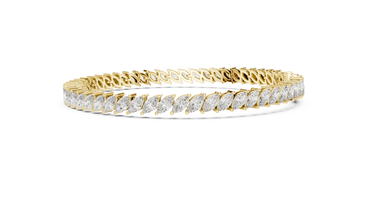 15 Pointer Marquise Cut Lab Grown Diamond Tennis Bracelet in Yellow Gold