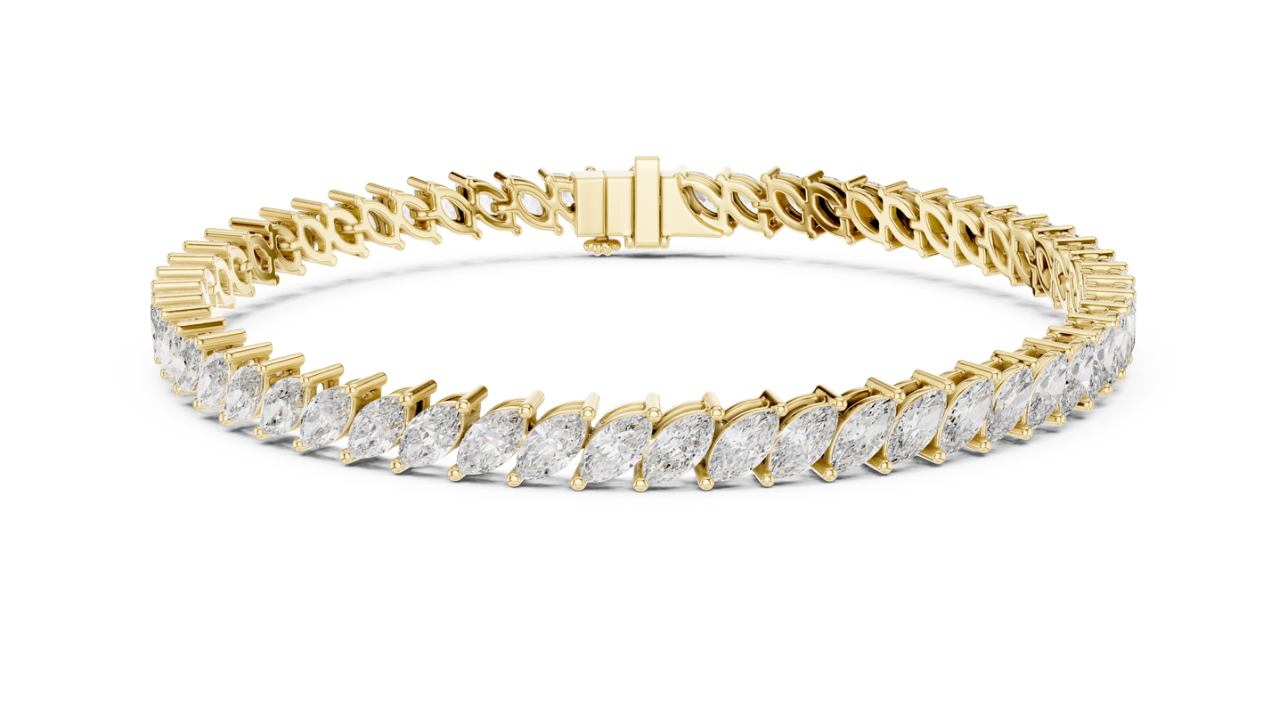 15 Pointer Marquise Cut Lab Grown Diamond Tennis Bracelet in Yellow Gold