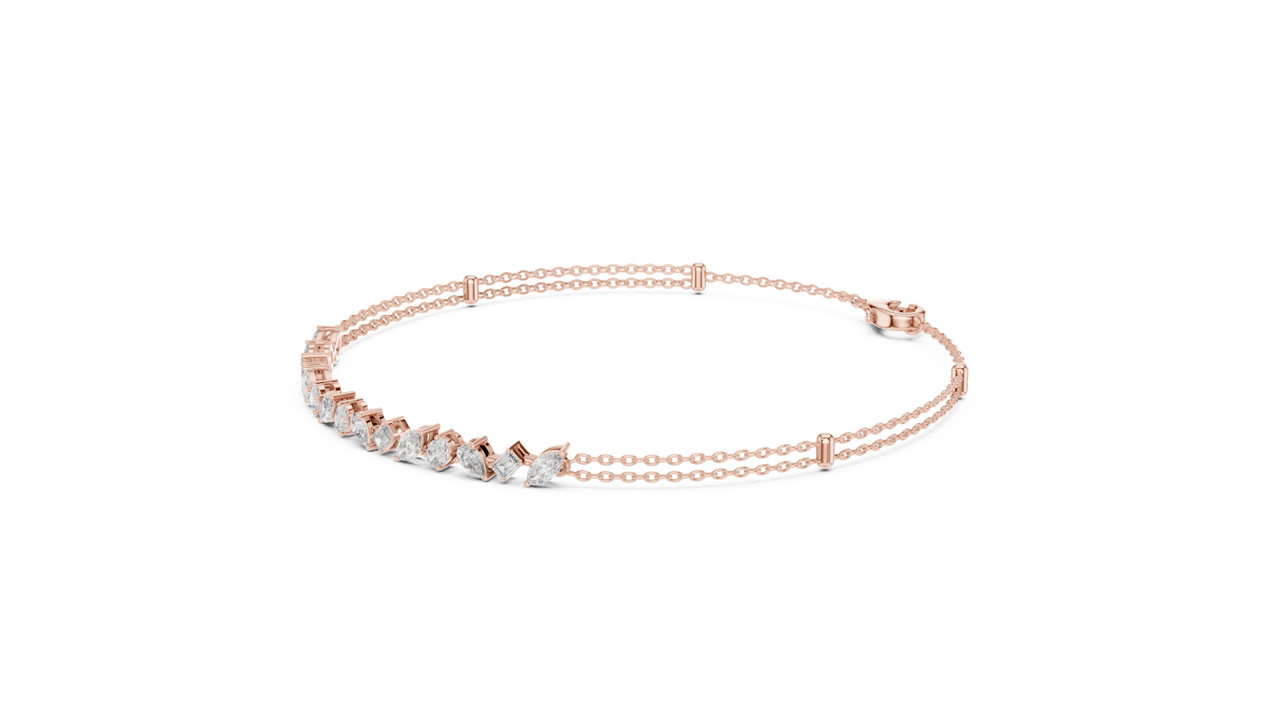 Mixed Shape Lab Grown Diamond Tennis Chain Bracelet in White Gold