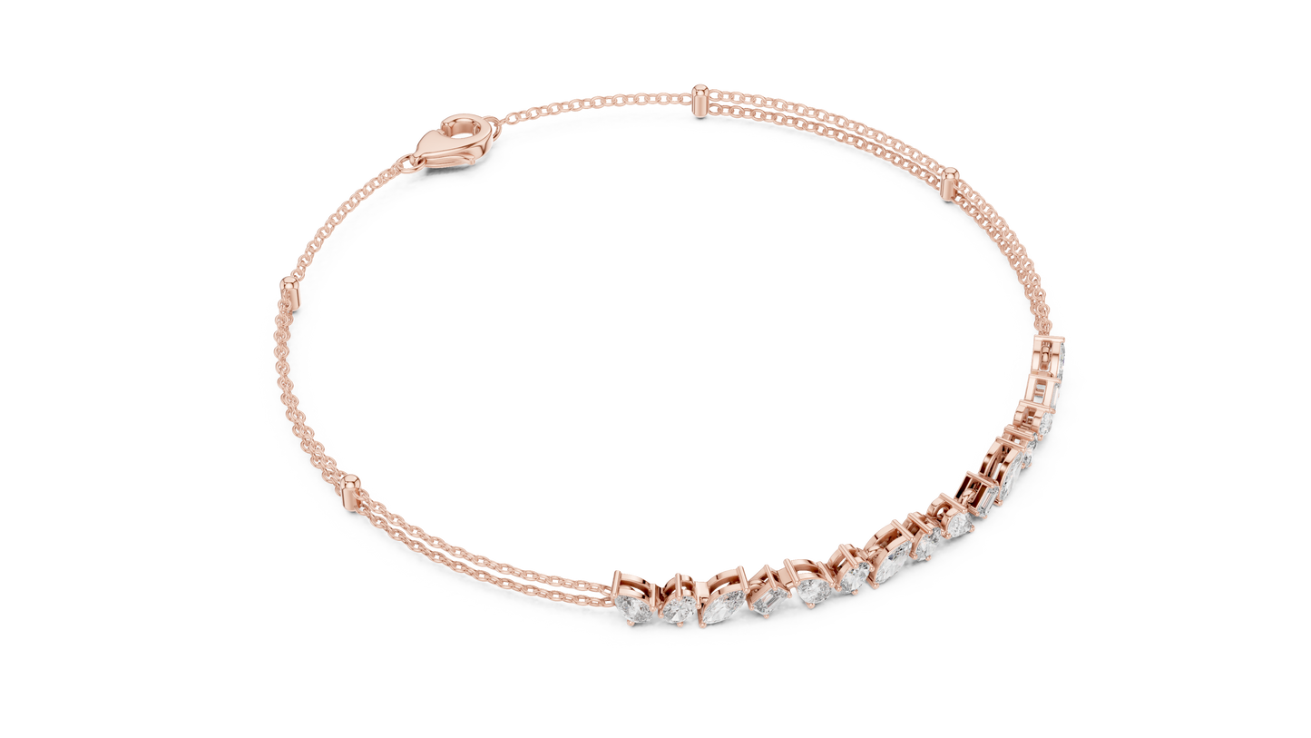 Mixed Shape Lab Grown Diamond Tennis Chain Bracelet in White Gold