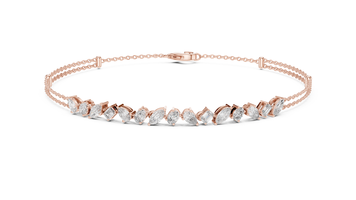 Mixed Shape Lab Grown Diamond Tennis Chain Bracelet in White Gold