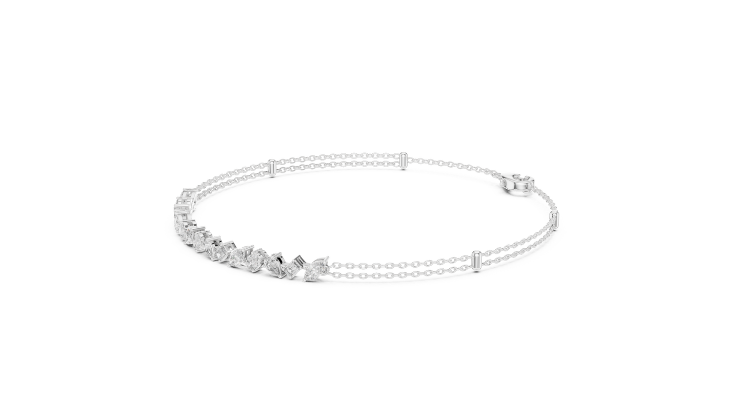 Mixed Shape Lab Grown Diamond Tennis Chain Bracelet in White Gold