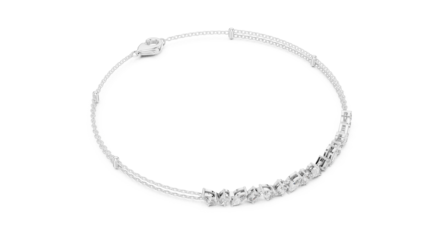 Mixed Shape Lab Grown Diamond Tennis Chain Bracelet in White Gold