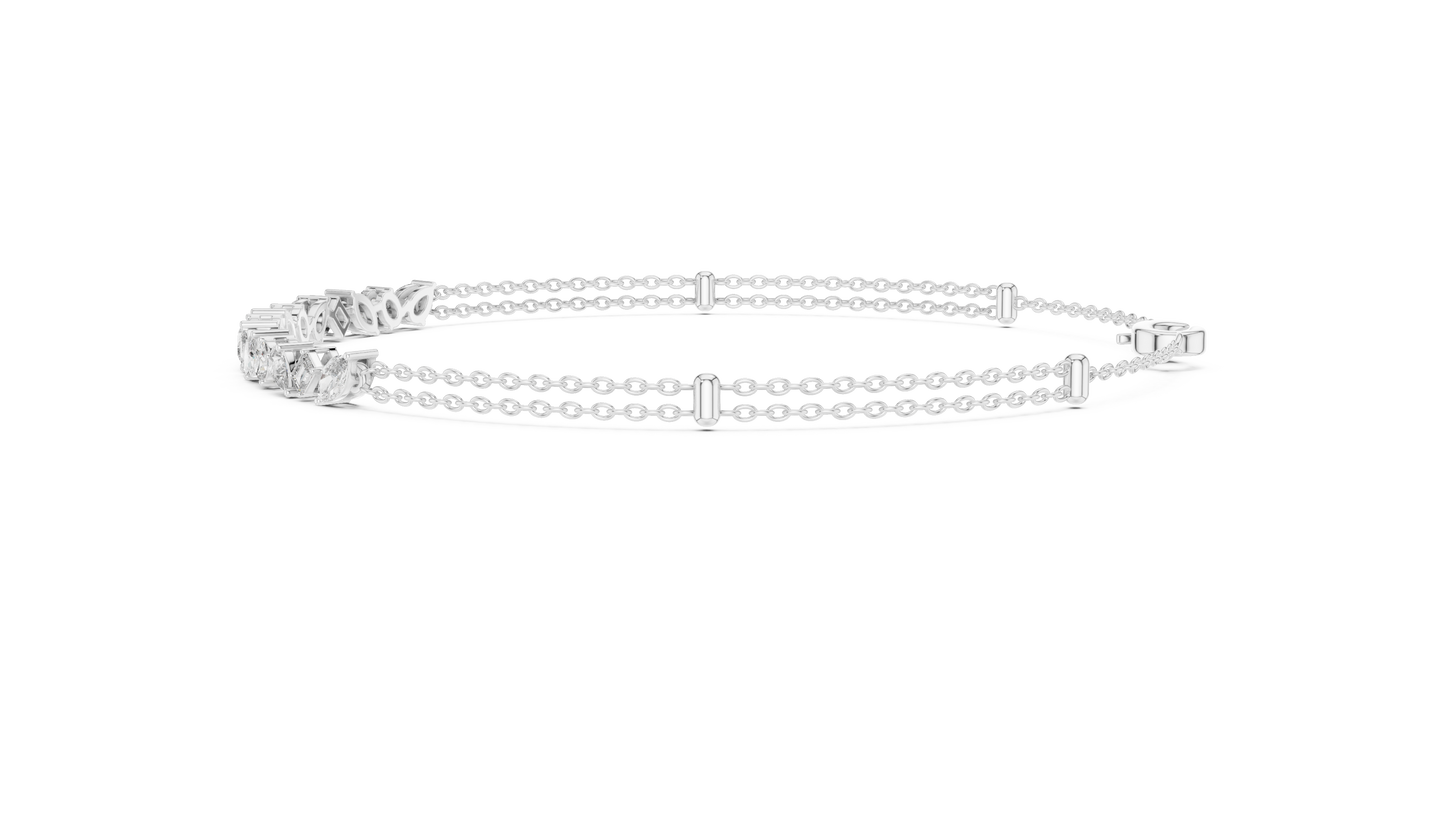 Mixed Shape Lab Grown Diamond Tennis Chain Bracelet in White Gold