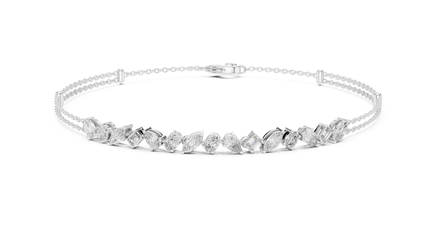 Mixed Shape Lab Grown Diamond Tennis Chain Bracelet in White Gold