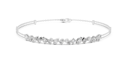 Mixed Shape Lab Grown Diamond Tennis Chain Bracelet in White Gold