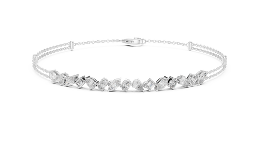 Mixed Shape Lab Grown Diamond Tennis Chain Bracelet in White Gold