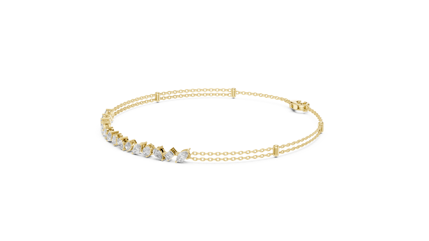 Mixed Shape Lab Grown Diamond Tennis Chain Bracelet in White Gold