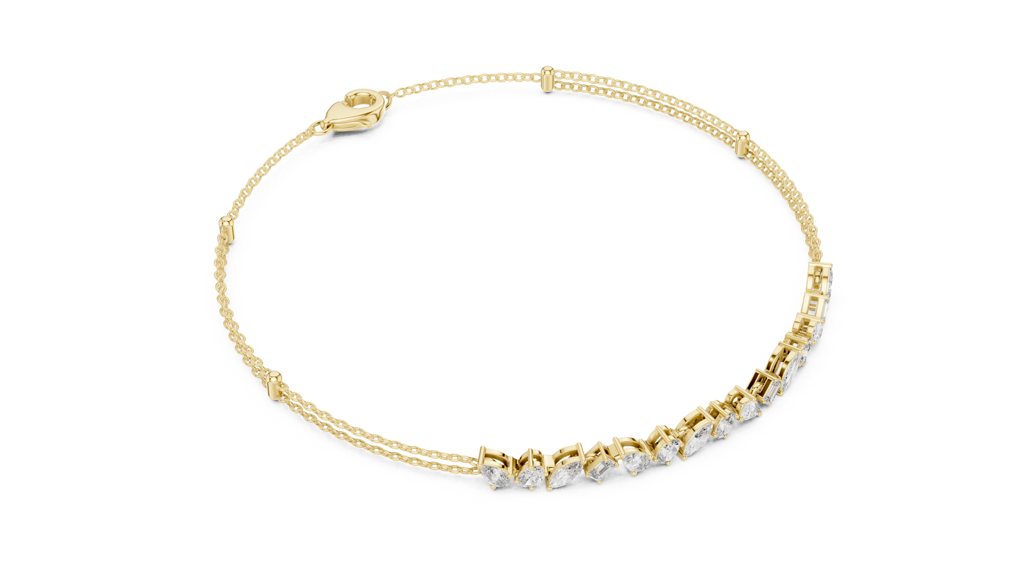Mixed Shape Lab Grown Diamond Tennis Chain Bracelet in White Gold