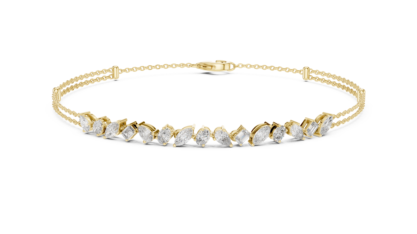 Mixed Shape Lab Grown Diamond Tennis Chain Bracelet in White Gold