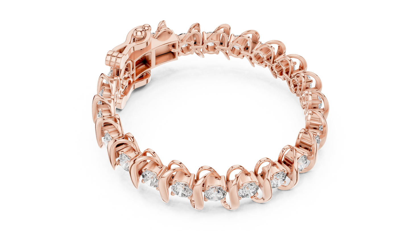 Modern Wave Round Diamond Tennis Bracelet in 14K White Gold