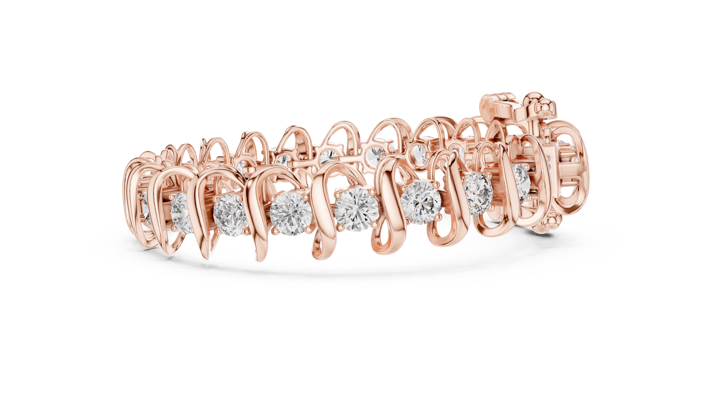 Modern Wave Round Diamond Tennis Bracelet in 14K White Gold