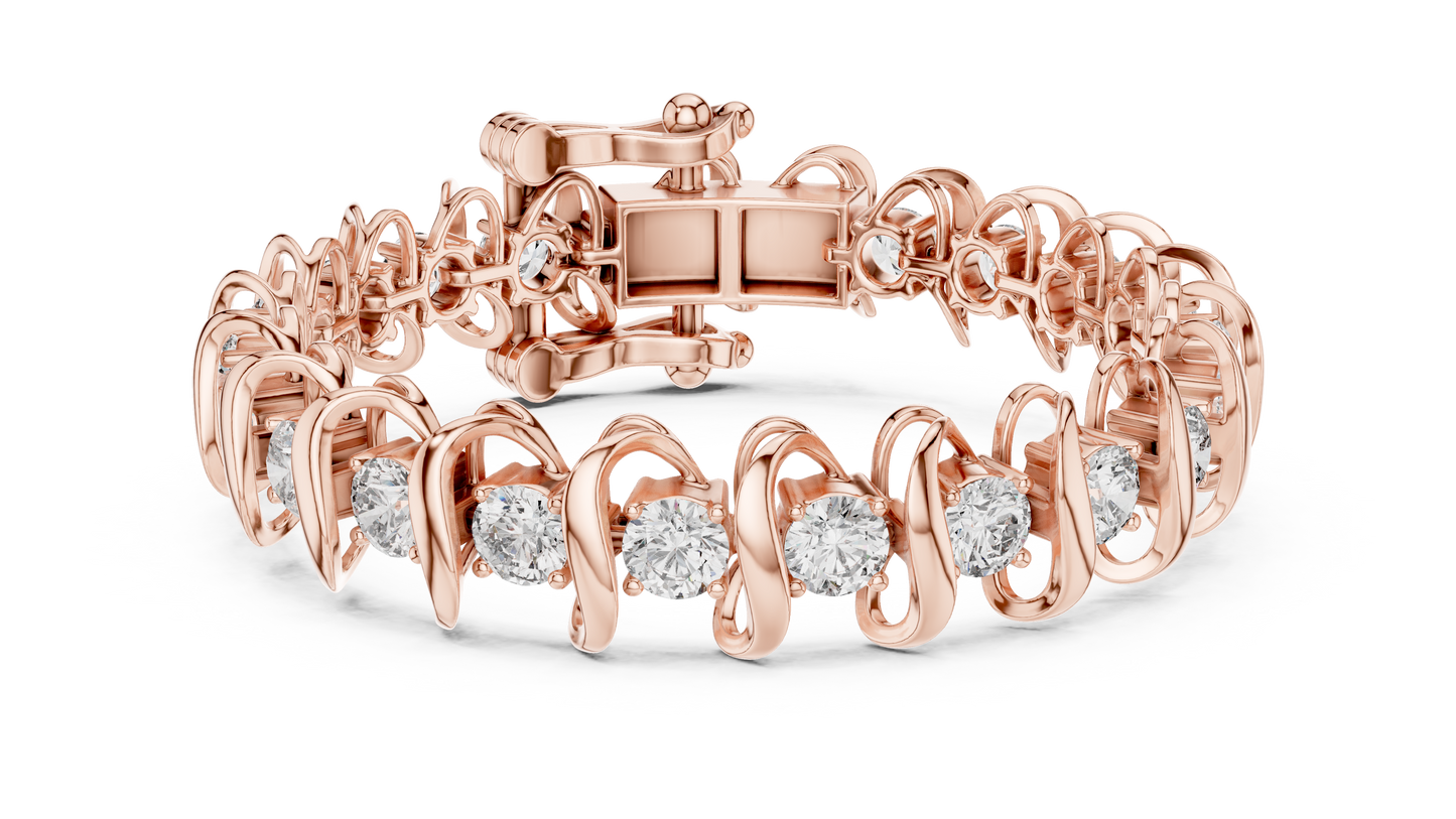 Modern Wave Round Diamond Tennis Bracelet in 14K White Gold