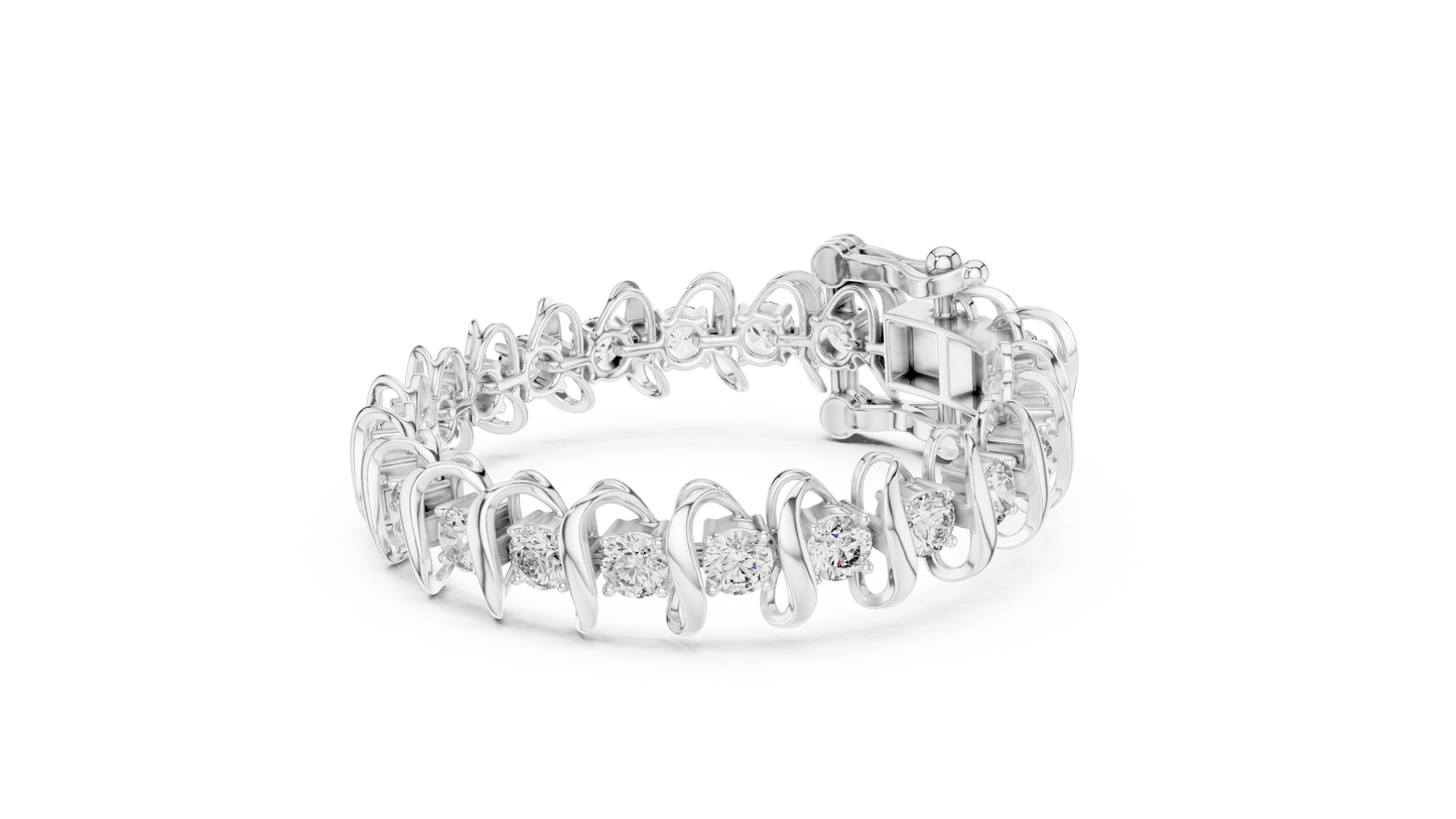 Modern Wave Round Diamond Tennis Bracelet in 14K White Gold