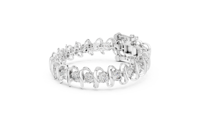 Modern Wave Round Diamond Tennis Bracelet in 14K White Gold