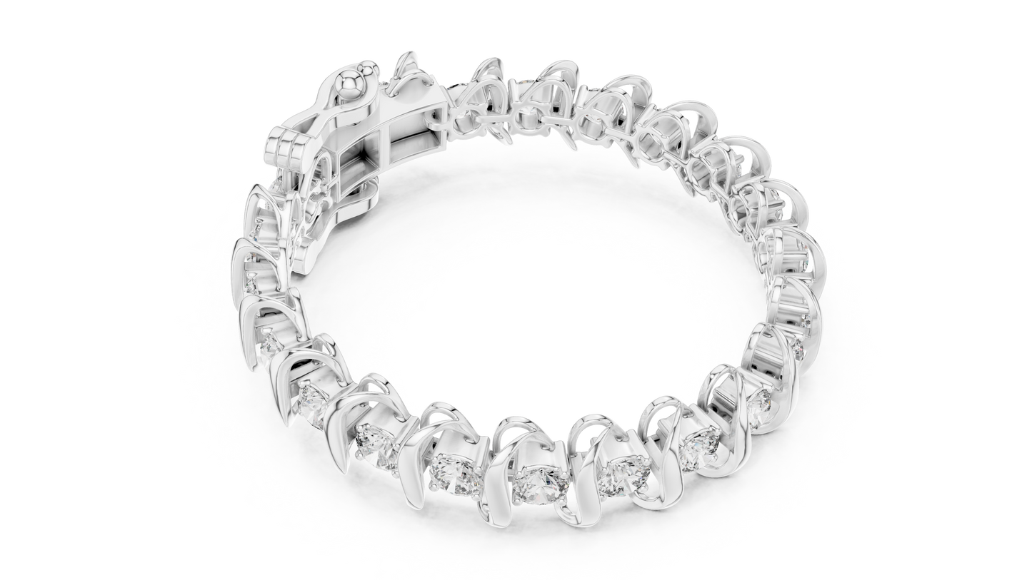Modern Wave Round Diamond Tennis Bracelet in 14K White Gold