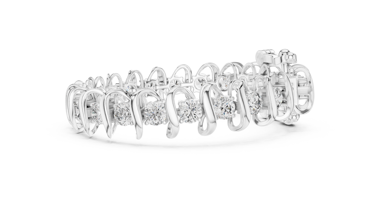 Modern Wave Round Diamond Tennis Bracelet in 14K White Gold