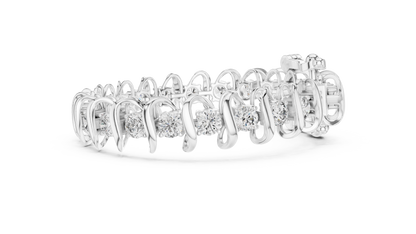Modern Wave Round Diamond Tennis Bracelet in 14K White Gold