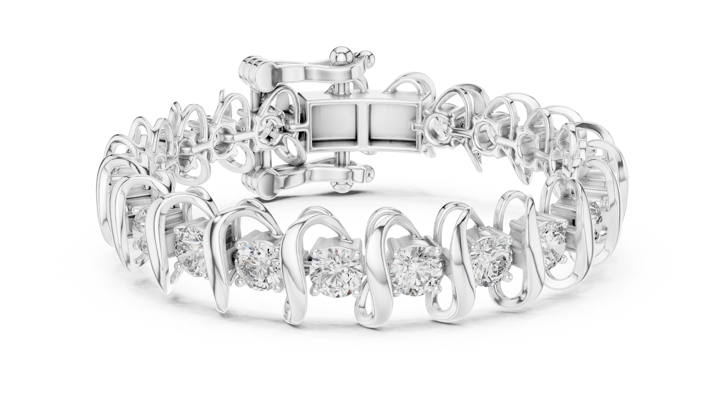 Modern Wave Round Diamond Tennis Bracelet in 14K White Gold