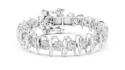 Modern Wave Round Diamond Tennis Bracelet in 14K White Gold