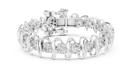 Modern Wave Round Diamond Tennis Bracelet in 14K White Gold