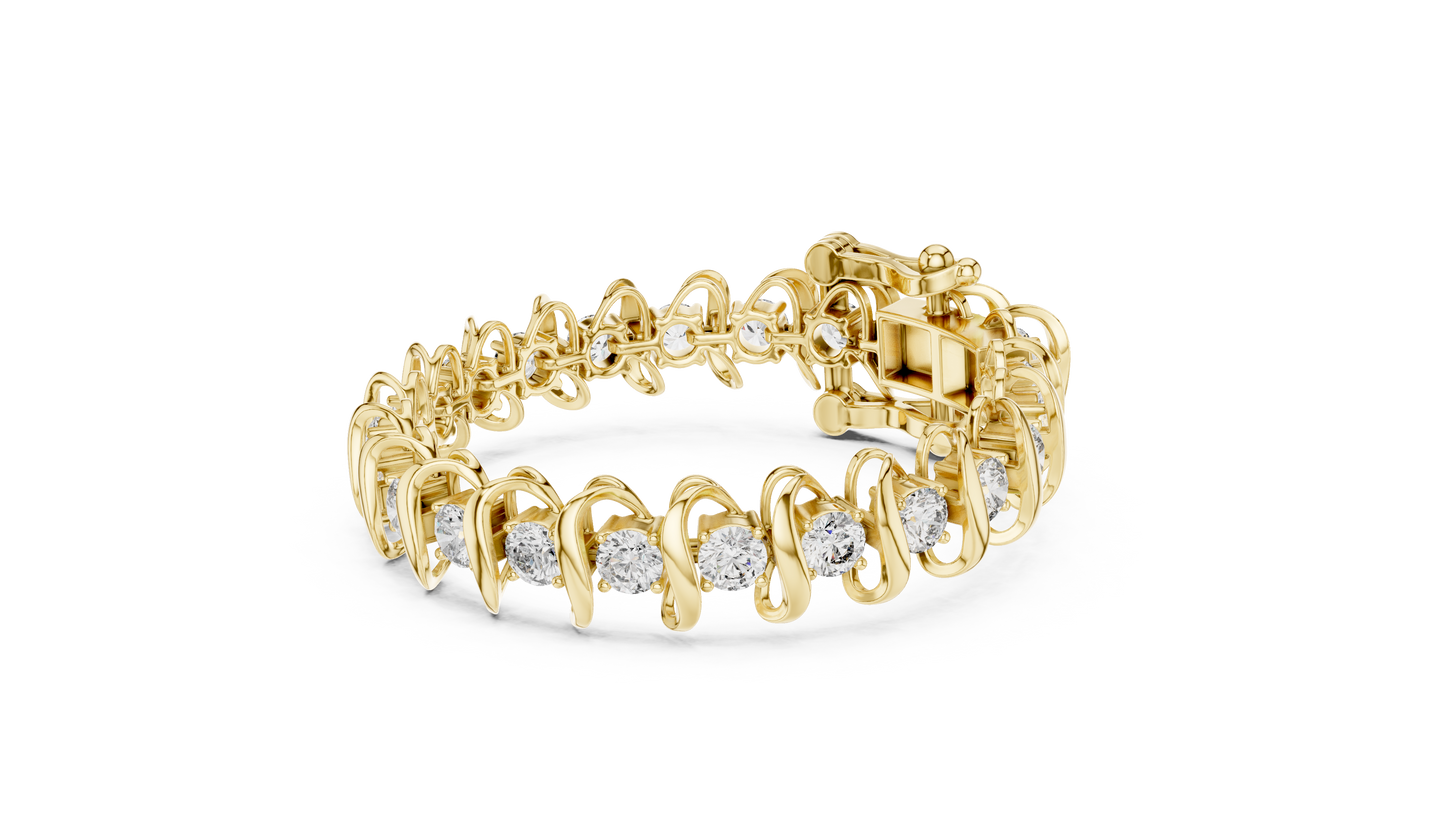 Modern Wave Round Diamond Tennis Bracelet in 14K White Gold