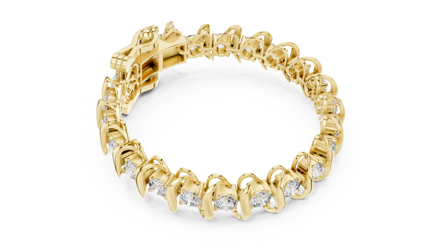 Modern Wave Round Diamond Tennis Bracelet in 14K White Gold
