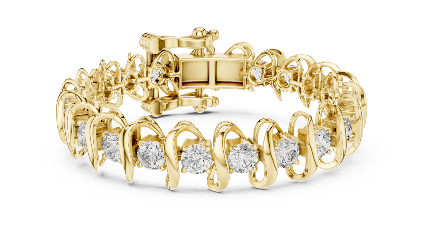 Modern Wave Round Diamond Tennis Bracelet in 14K White Gold