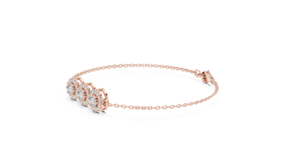 14K Rose Gold Triple Halo Round Diamond Chain Bracelet for Women