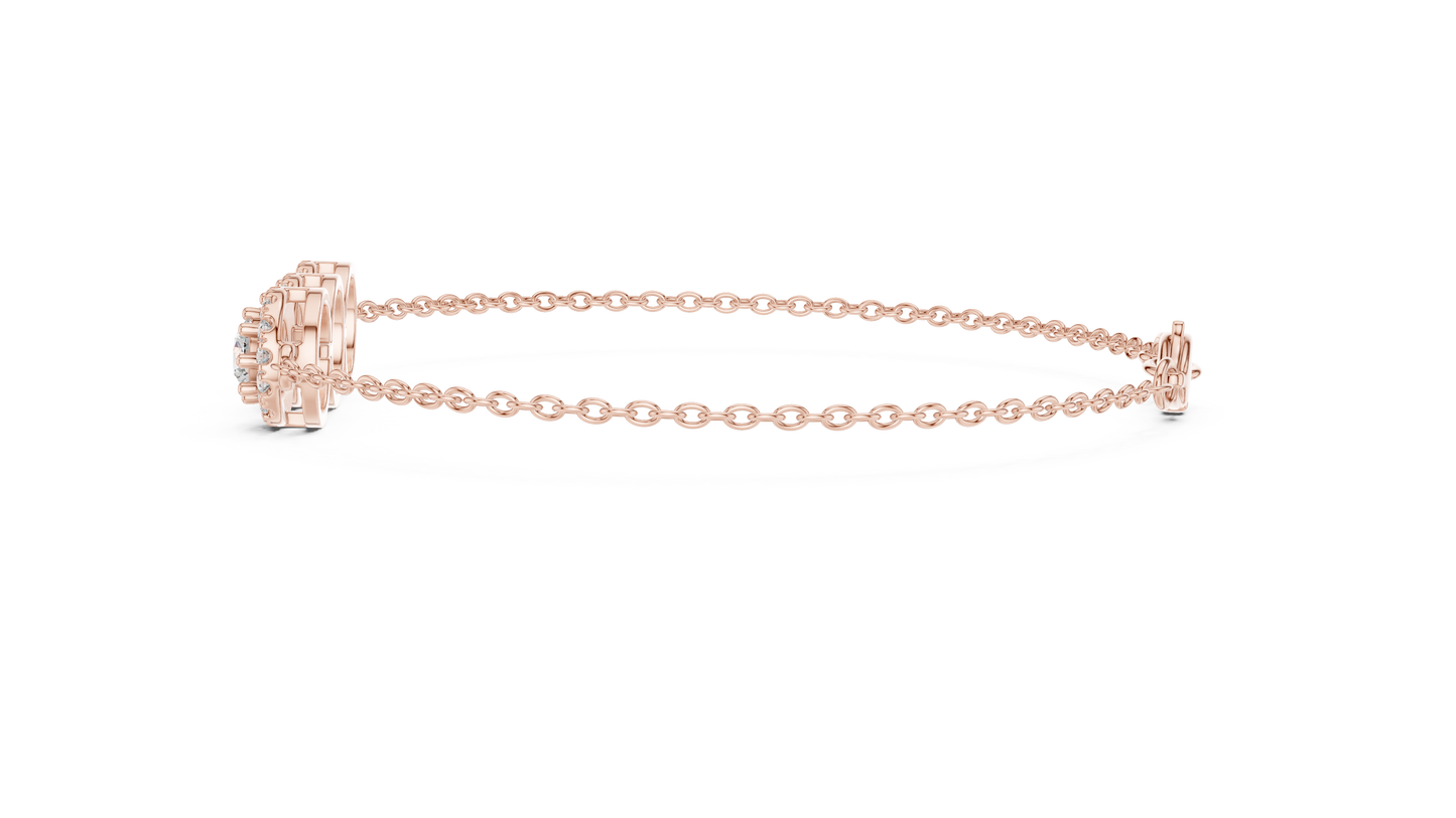 14K Rose Gold Triple Halo Round Diamond Chain Bracelet for Women
