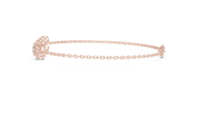 14K Rose Gold Triple Halo Round Diamond Chain Bracelet for Women