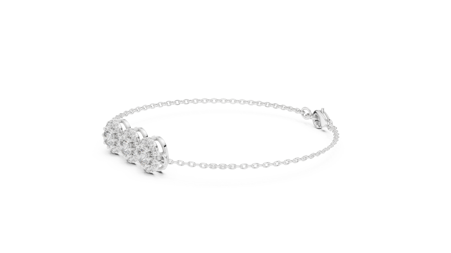 14K Rose Gold Triple Halo Round Diamond Chain Bracelet for Women