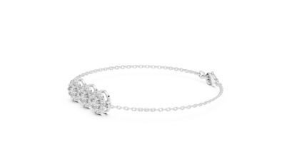 14K Rose Gold Triple Halo Round Diamond Chain Bracelet for Women