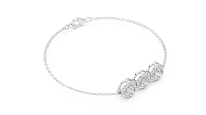 14K Rose Gold Triple Halo Round Diamond Chain Bracelet for Women