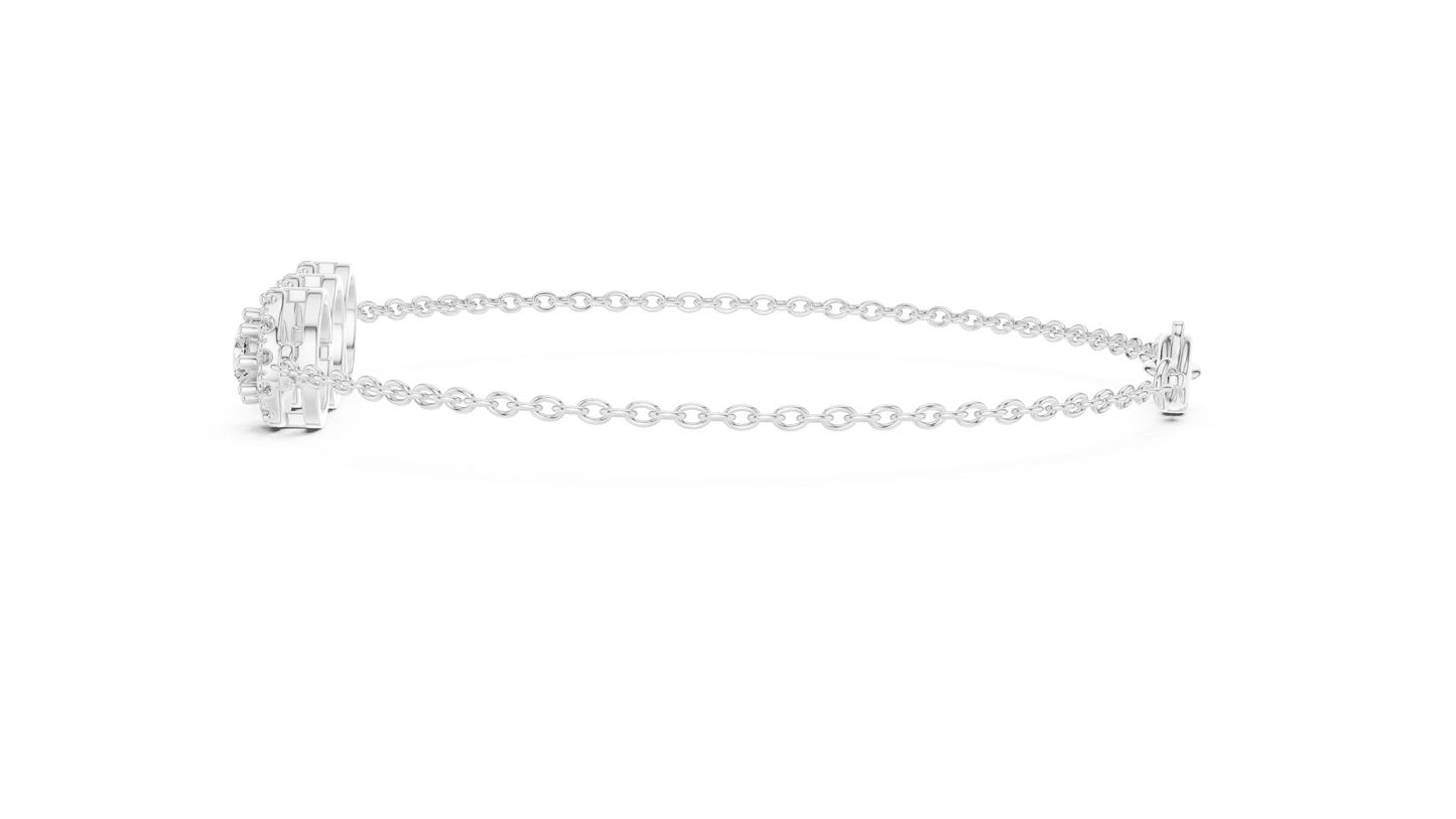 14K Rose Gold Triple Halo Round Diamond Chain Bracelet for Women