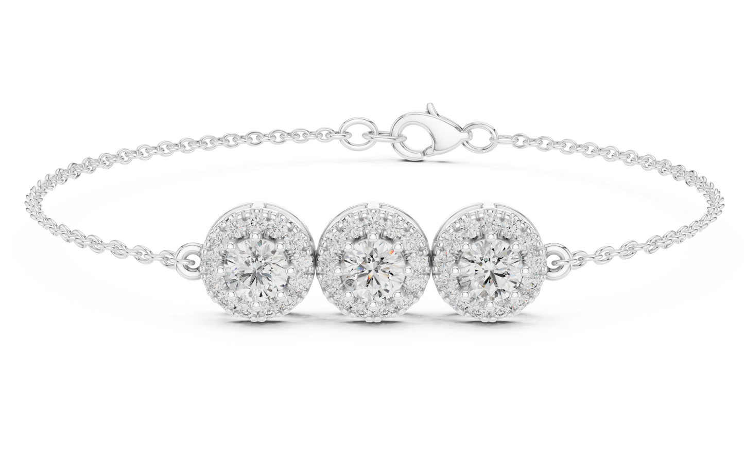 14K Rose Gold Triple Halo Round Diamond Chain Bracelet for Women